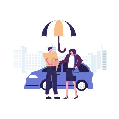 Illustration for Car insurance, umbrella covering flat style illustration vector design - Royalty Free Image