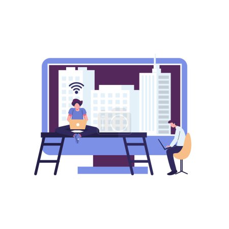 Illustration for Remote work from home flat style illustration vector design - Royalty Free Image