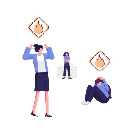 Ilustración de Síndrome de burnout, empleados agotados en el trabajo, ayuda profesional de un psicólogo ilustración vectorial plana - Imagen libre de derechos