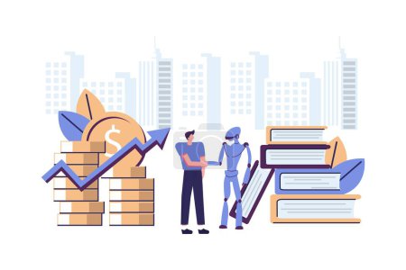 Illustration for Business porters are a successful team. The investor keeps money in ideas. financing creative projects. handshake for robot and men - Royalty Free Image