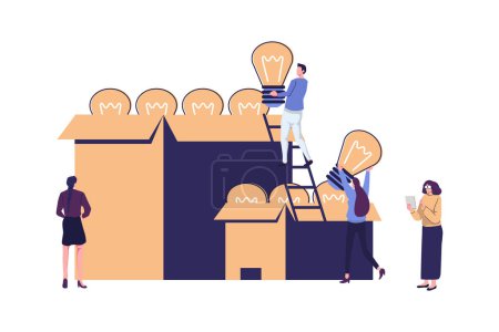 Ilustración de Ideas de embalaje en forma de bombillas, concepto de negocio para el trabajo en equipo, la búsqueda de nuevas soluciones, lluvia de ideas - Imagen libre de derechos