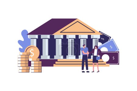 Illustration for Bank illustration, Bank financing, currency exchange, financial services flat style illustration vector design - Royalty Free Image