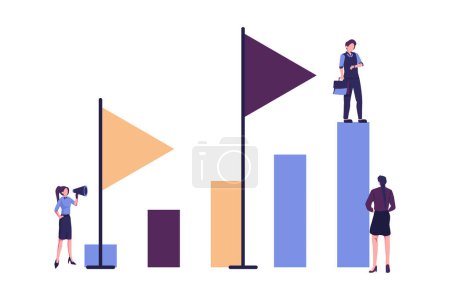 Illustration for Indicator of effectiveness, measurement of achievement and planned goal flat vector illustration - Royalty Free Image