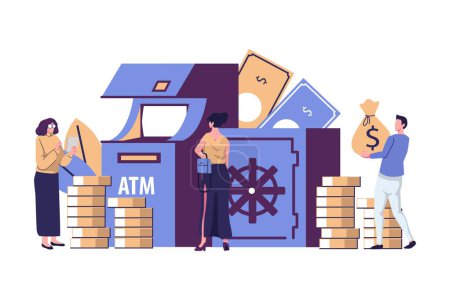Illustration for Investing money on an account, deposit money in the bank flat style illustration vector design - Royalty Free Image