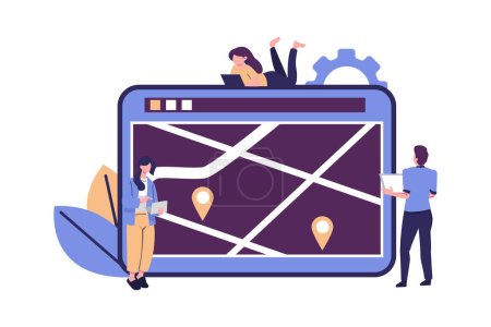 Ilustración de Índice de búsqueda de navegación, mapa en línea en una tableta, cómo llegar, navegador GPS en un mapa de la ciudad - Imagen libre de derechos