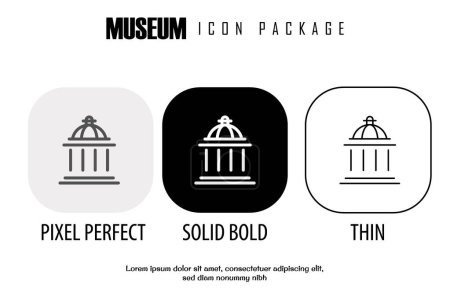 Téléchargez les illustrations : Icône de contour de musée dans différents styles vectoriels pixel design parfait - en licence libre de droit
