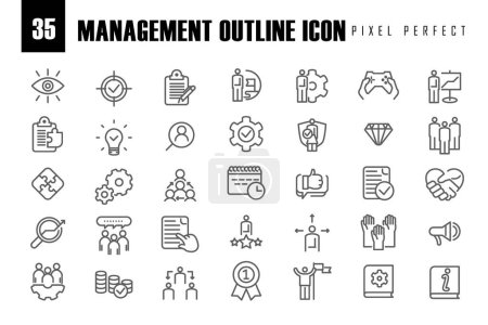Ilustración de Gestión de empresas Esquema píxeles perfecta colección de iconos. diseñado para móviles y web. Conjunto de iconos web simples - Imagen libre de derechos