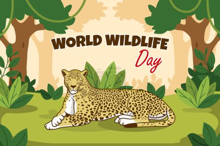 Téléchargez les illustrations : Journée mondiale de la faune dessin de fond vectoriel plat - en licence libre de droit
