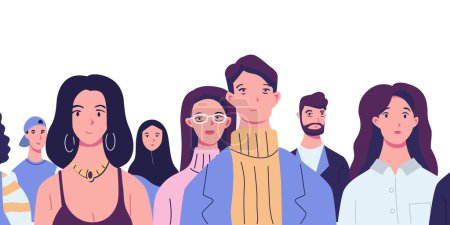 Téléchargez les illustrations : Portrait de diverses personnes debout ensemble vecteur plat illustration - en licence libre de droit