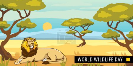 Téléchargez les illustrations : Journée mondiale de la faune dessin de fond vectoriel plat - en licence libre de droit