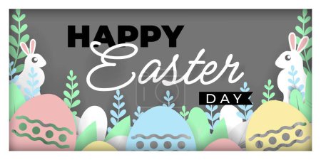 Illustration for Happy easter background pink colorl paper cut style vector design - Royalty Free Image