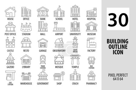 Illustration for Building icon set. outline icon pixel perfect for web and mobile app. - Royalty Free Image