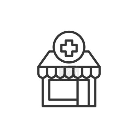 Téléchargez les illustrations : Pixel d'icône de contour de pharmacie parfait pour le site Web ou l'application mobile - en licence libre de droit