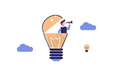 Téléchargez les illustrations : Creativity to help see business opportunity, vision to discover new solution or idea, curiosity, searching for success concept - en licence libre de droit