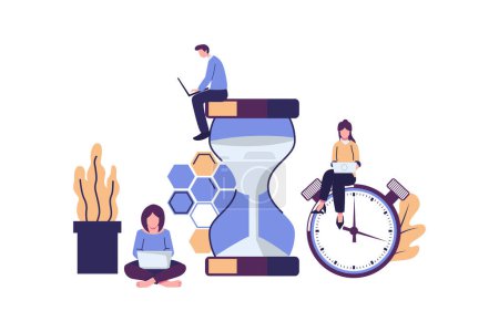 Illustration for Team working together with laptops. Time management and business planning flat illustration - Royalty Free Image