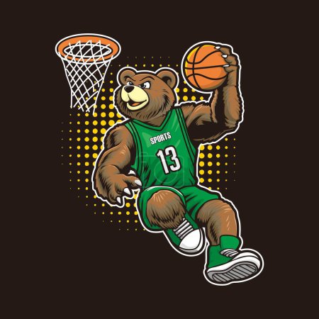 Téléchargez les illustrations : Ours jouant basket vectoriel illustration design - en licence libre de droit