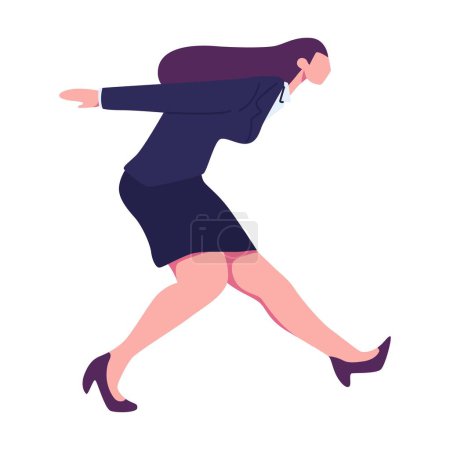 business woman running poses flat illustration