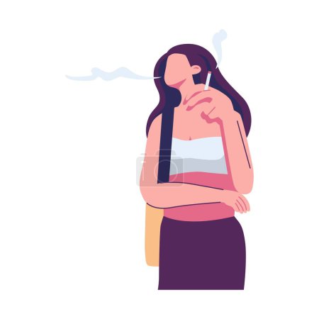 Téléchargez les illustrations : Femmes fumant posent style plat illustration vectoriel design - en licence libre de droit