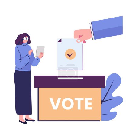 Illustration for Hand putting paper in the ballot box.Vote line icon. Voting concept. Election and democracy. flat style illustration vector design - Royalty Free Image
