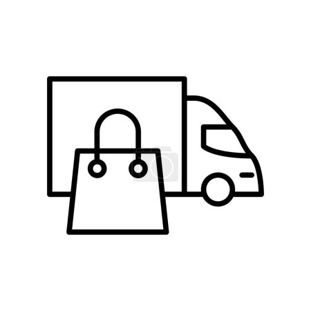 Ilustración de Entrega camión y bolsa de compras contorno icono líneas delgadas vector de diseño bueno para el sitio web y la aplicación móvil - Imagen libre de derechos