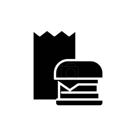 Téléchargez les illustrations : Sac en papier avec burger design vectoriel icône noire solide - en licence libre de droit