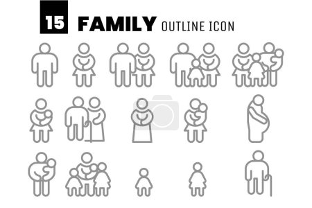Téléchargez les illustrations : Icône de contour familial pixel design vectoriel parfait - en licence libre de droit