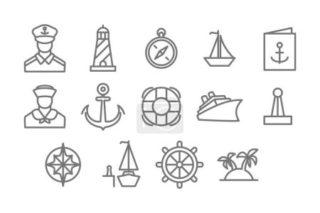 Illustration for Sea traveling pixel perfect outline icon set vector - Royalty Free Image
