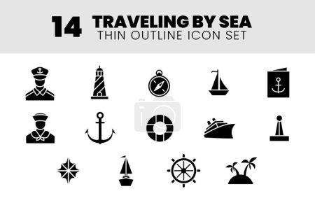Ilustración de Mar viaje sólido icono conjunto vector - Imagen libre de derechos