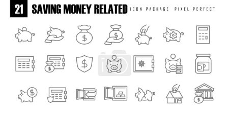 Conjunto simple de ahorro de dinero Related Vector Line Iconos píxel perfecto para web o móvil vector de aplicaciones