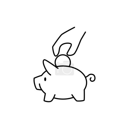 Illustration for Saving money into piggy bag outline icon thin vector design good for website or mobile app - Royalty Free Image