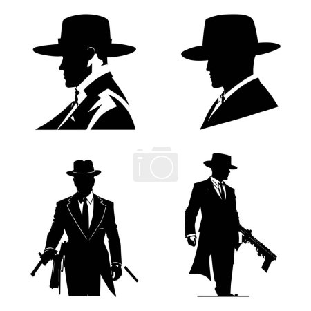 Ilustración de Mafia silueta vector. Detective silueta vector aislado sobre fondo blanco - Imagen libre de derechos