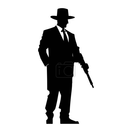 Illustration for Mafia silhouette vector. Detective silhouette vector isolated on white background - Royalty Free Image