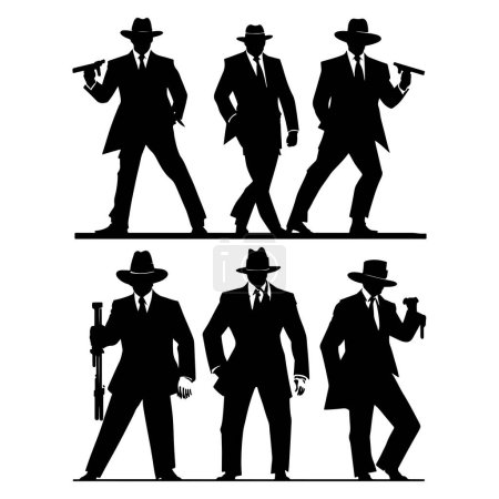 Mafia-Silhouettenvektor. Detective Silhouette Vektor isoliert auf weißem Hintergrund