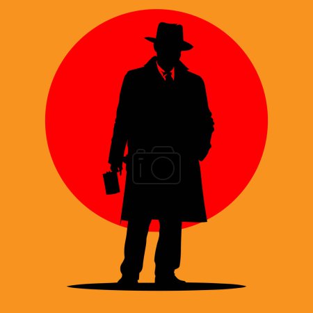 Ilustración de Mafia silueta vector, Detective silueta vector aislado sobre fondo blanco - Imagen libre de derechos