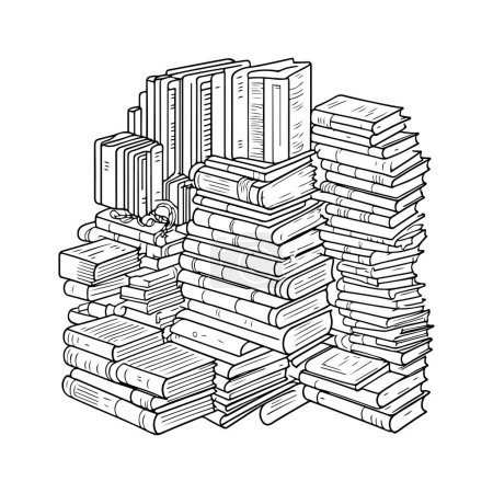 Téléchargez les illustrations : Illustration vectorielle de la pile de livres sur fond blanc - en licence libre de droit