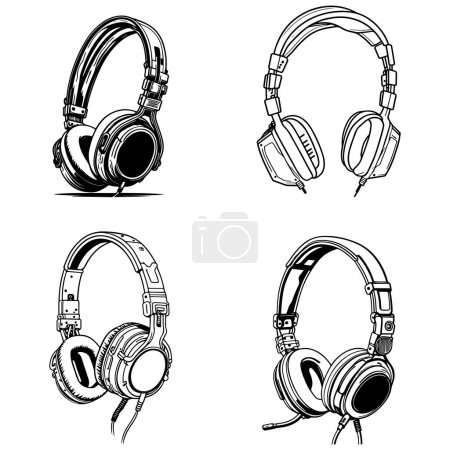 Illustration for Vector illustration of set of black and white headphones - Royalty Free Image