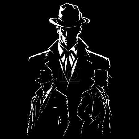 Ilustración de Mafia silueta vector, Detective silueta vector aislado sobre fondo blanco - Imagen libre de derechos