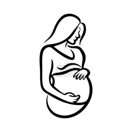 Téléchargez les illustrations : Vecteur de contour noir de logo de femme enceinte, icône de logo de maternité - en licence libre de droit