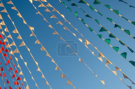 Photo for A Colorful mexico fiesta flags green white and red color - Royalty Free Image