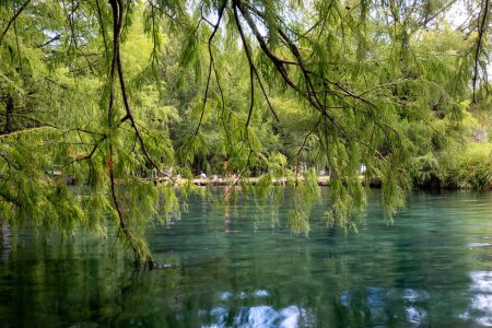 Foto de Descubra el encantador paisaje de Media Luna, con un lago sereno, exuberantes bosques y tranquilas vías fluviales - Imagen libre de derechos
