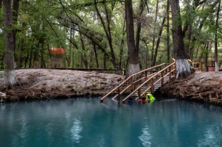 Foto de Explore la serena belleza del Lago Media Luna en San Luis Potosí, México. Sumérgete en un paisaje natural de agua, plantas y tranquilidad - Imagen libre de derechos