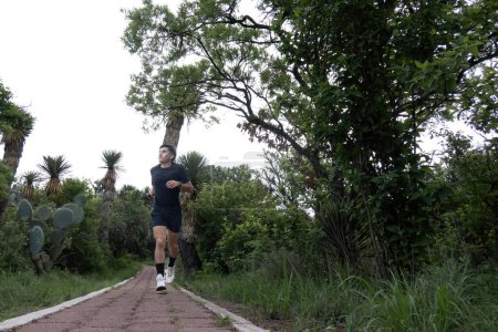 A man finds exhilarating joy while running through diverse landscapes - roads, paths, and forests - amidst trees, grass, and sky