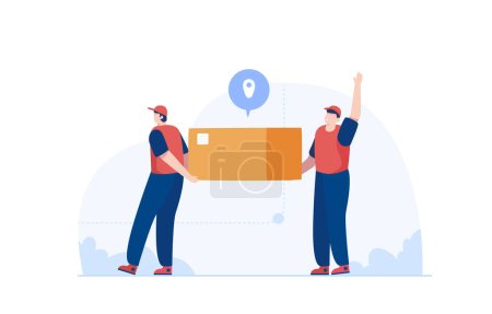 Photo for Delivery man workers carry a heavy box together. Employee arranging boxes. Vector illustration - Royalty Free Image