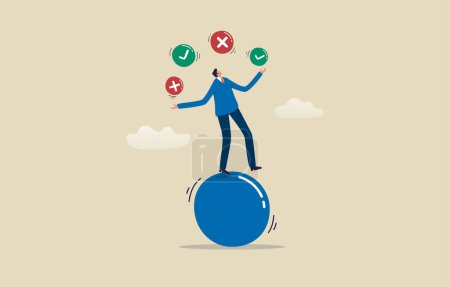 Photo for Business decision right or wrong. Business decision.  Businessman balancing and playing juggling balls. Illustration - Royalty Free Image