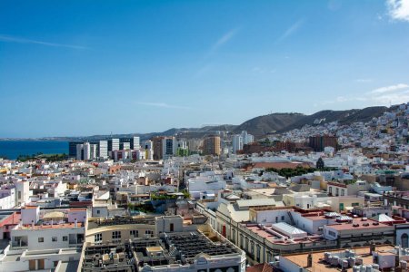 Photo for Panoramic top view of the capital Las Palmas Gran Canaria in Spain with blue sky and sea - Royalty Free Image