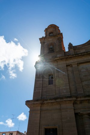 Part of the Santiago de los Caballeros church  with sun, in the town of Galdar on the Canary Island of Gran Canaria, Europe