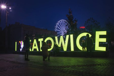 Photo for 3.12. 2022 - Katowice, Poland. City sign on the main square in front of the Christmas market. Tourism promotion. - Royalty Free Image