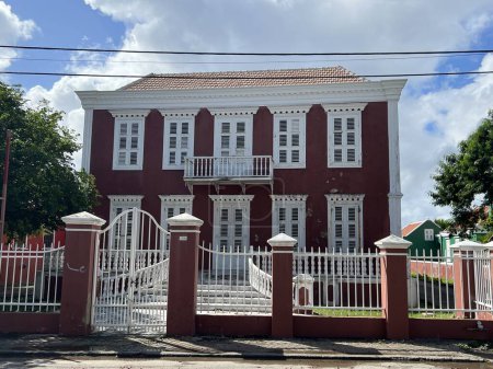 Photo for Typical colourful buildings with pastel-colored colonial architecture in Willemsted Curacao. High Quality Photo. - Royalty Free Image