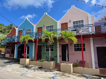 Photo for Typical colourful buildings with pastel-colored colonial architecture in Willemsted Curacao. High Quality Photo. - Royalty Free Image