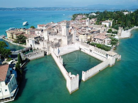 Photo for Scallgero Castle Aerial shots Sirmione Lake Garda Italy. High quality photo - Royalty Free Image